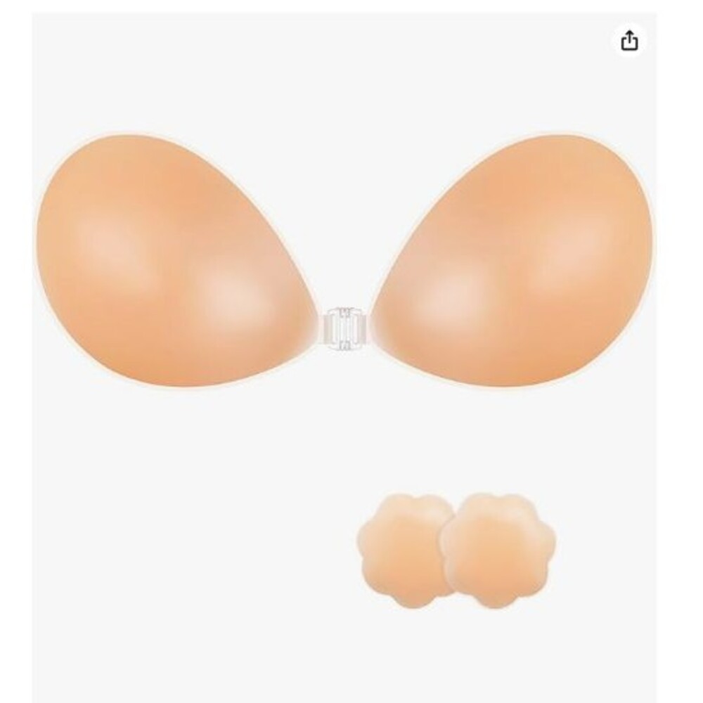 Adhesive  Strapless Bra D Cup Nude Sticky Invisible Push up Reusable Silicone